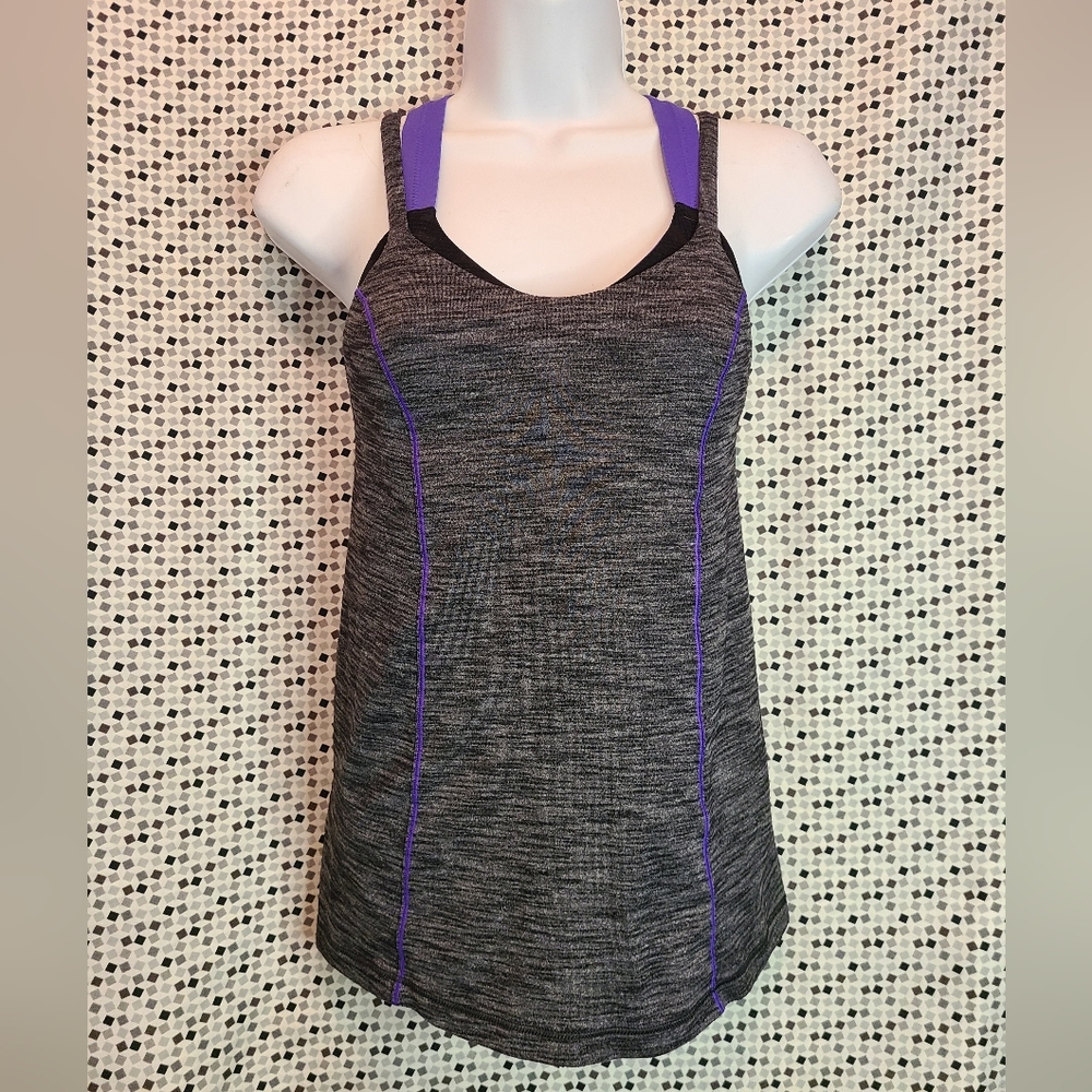 Lululemon Run For Gold Tank Size 4 (sm) in Heathered Blk/ Iris Flower - Picture 2 of 9